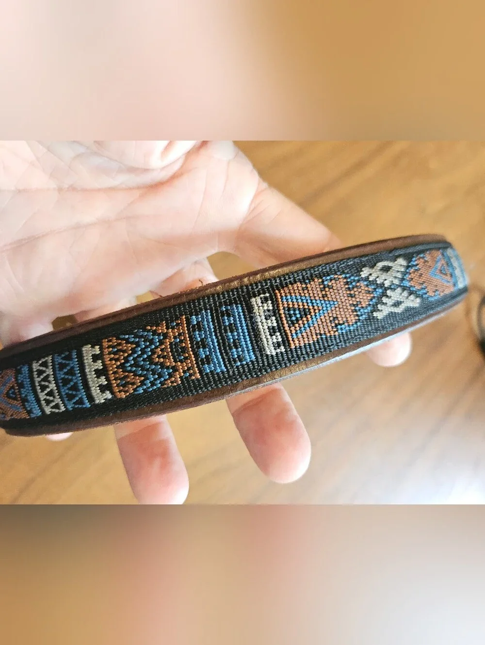 Vintage BATES Leather Brown Western Belt Tribal Needlepoint & Buffalo Nickel 28